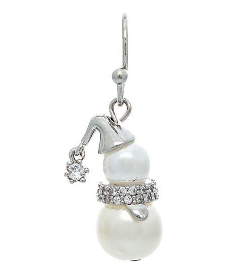 Silver Mini Faux Pearl Snowman Earring