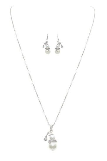 Silver Mini Faux Pearl Snowman Necklace Set