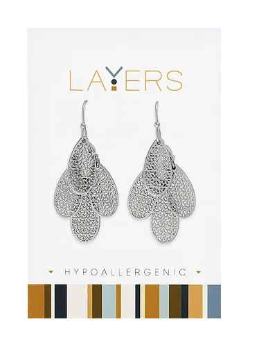 Silver Multi Layered Teardrop Dangle Layers Earrings Lay-Ear576-S