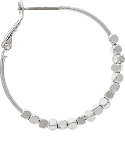 Silver Nugget Bead Hoop Earring