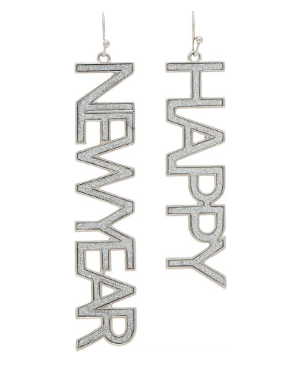 Silver Sparkle Inlay Happy New Year Earring