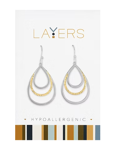 Silver Two-Toned Triple Teardrop Dangle Layers Earrings