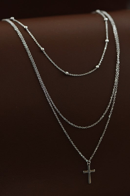 Non-Tarnish Stainless Steel Layered Cross Necklace