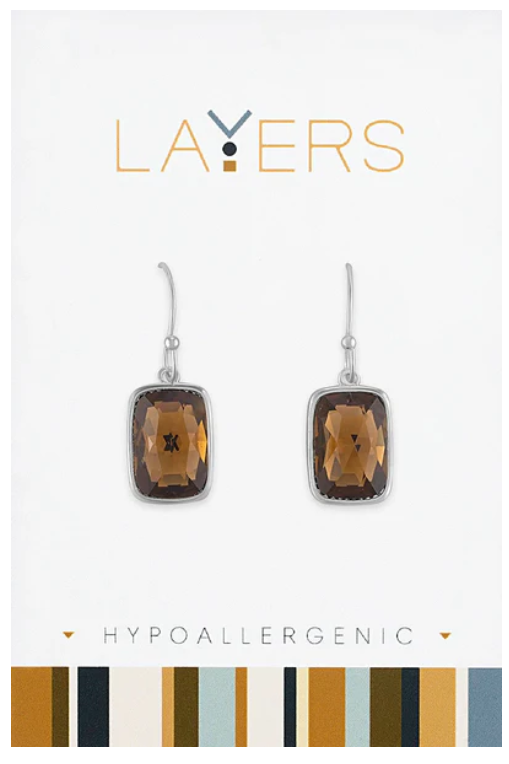 Rectangle Topaz Stud Dangle Layers Earrings Lay-Ear 552-S