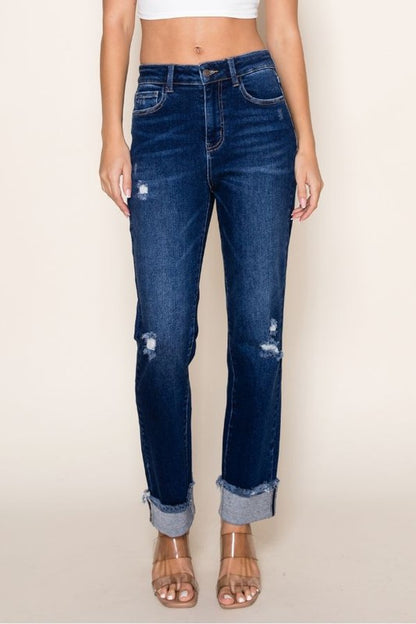 Fiore Straight Cuffed Stretch Jeans Dark Wash