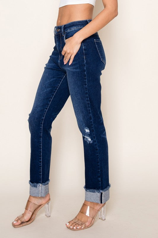 Fiore Straight Cuffed Stretch Jeans Dark Wash