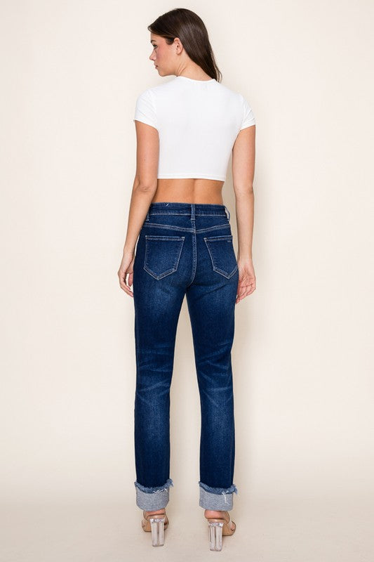 Fiore Straight Cuffed Stretch Jeans Dark Wash