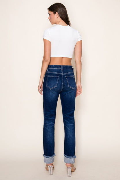 Fiore Straight Cuffed Stretch Jeans Dark Wash