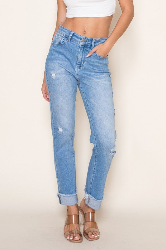 Fiore Straight Cuffed Stretch Jeans Light Wash