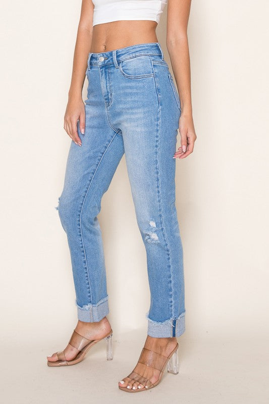 Fiore Straight Cuffed Stretch Jeans Light Wash