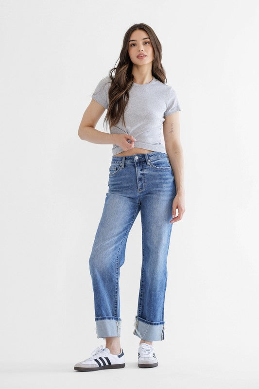 Mica Super High Rise Relaxed Straight Cuffed Leg