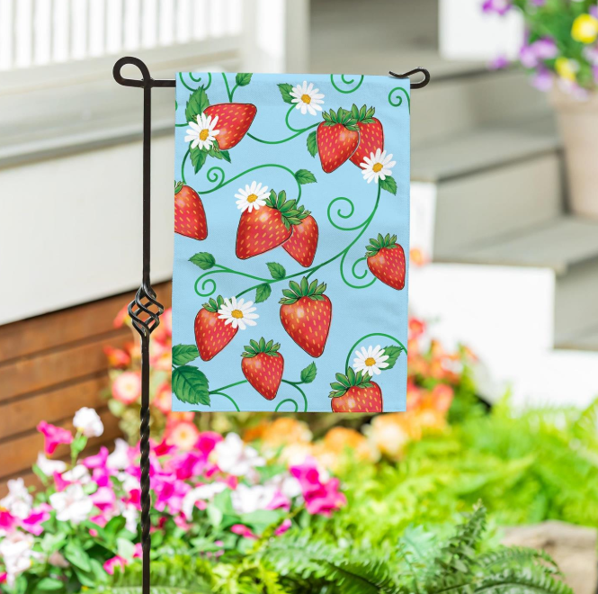 Sweet Strawberries Burlap Flag