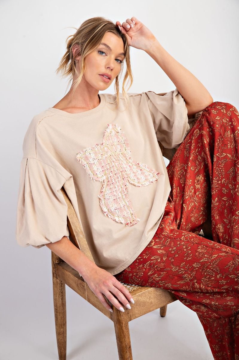 Hailey TWEED RIBBON PATCH KNIT TOP