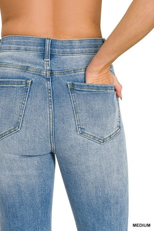 Tummy Control Elastic Waist Flare Denim Pants