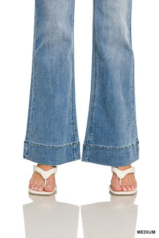 Tummy Control Elastic Waist Flare Denim Pants