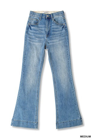 Tummy Control Elastic Waist Flare Denim Pants