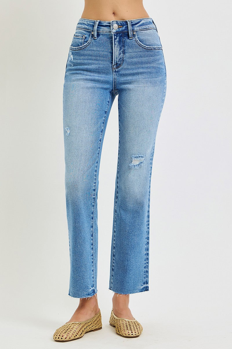 Tummy Control High Rise Ankle Slim Straight Jeans