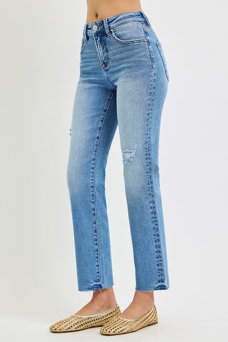 Tummy Control High Rise Ankle Slim Straight Jeans