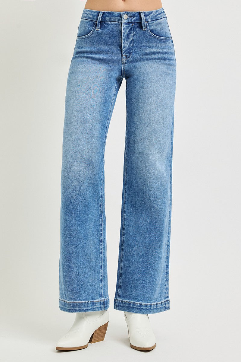 Tummy Control Mid Rise Wide Straight Jeans