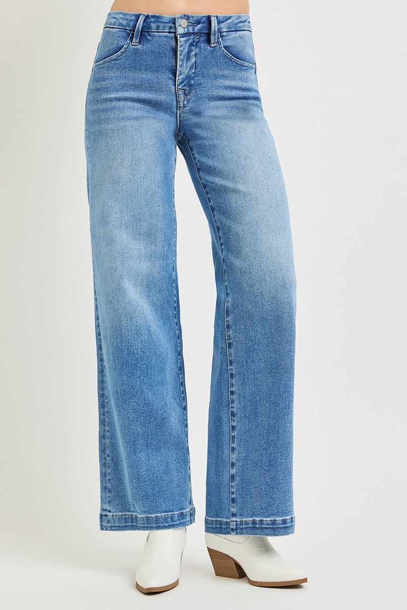 Tummy Control Mid Rise Wide Straight Jeans