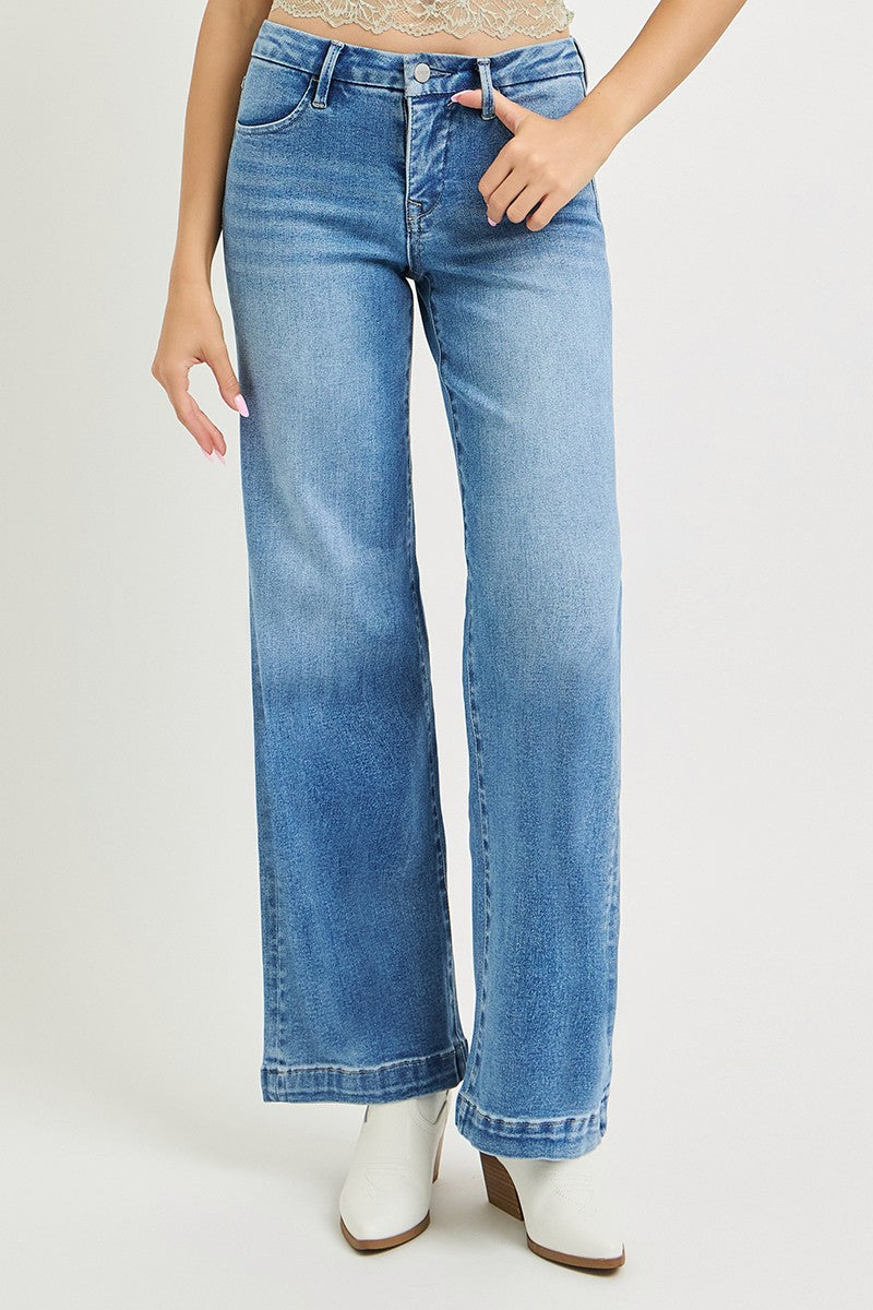 Tummy Control Mid Rise Wide Straight Jeans