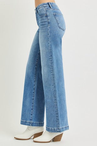 Tummy Control Mid Rise Wide Straight Jeans