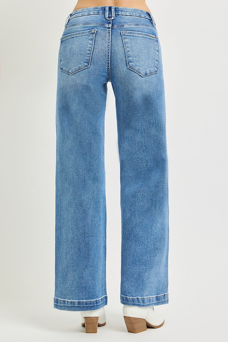 Tummy Control Mid Rise Wide Straight Jeans