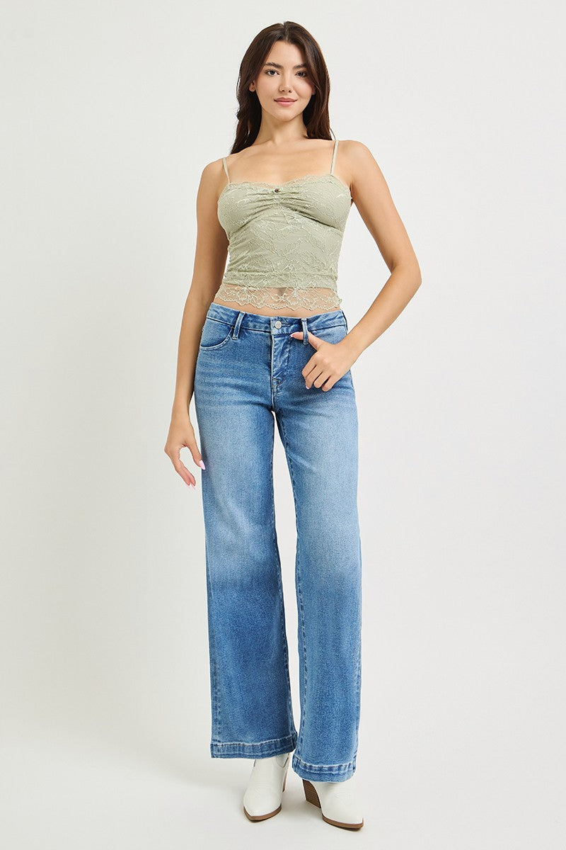 Tummy Control Mid Rise Wide Straight Jeans