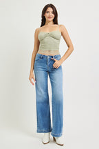 Tummy Control Mid Rise Wide Straight Jeans