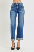 Tummy Control Mid Rise Wide Straight Jeans Medium Wash