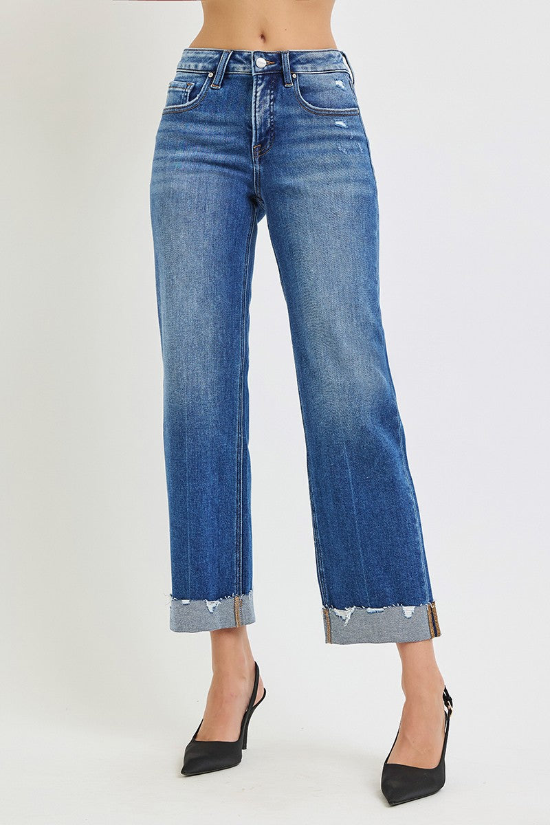 Tummy Control Mid Rise Wide Straight Jeans Medium Wash
