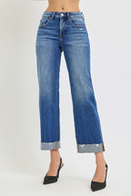 Tummy Control Mid Rise Wide Straight Jeans Medium Wash