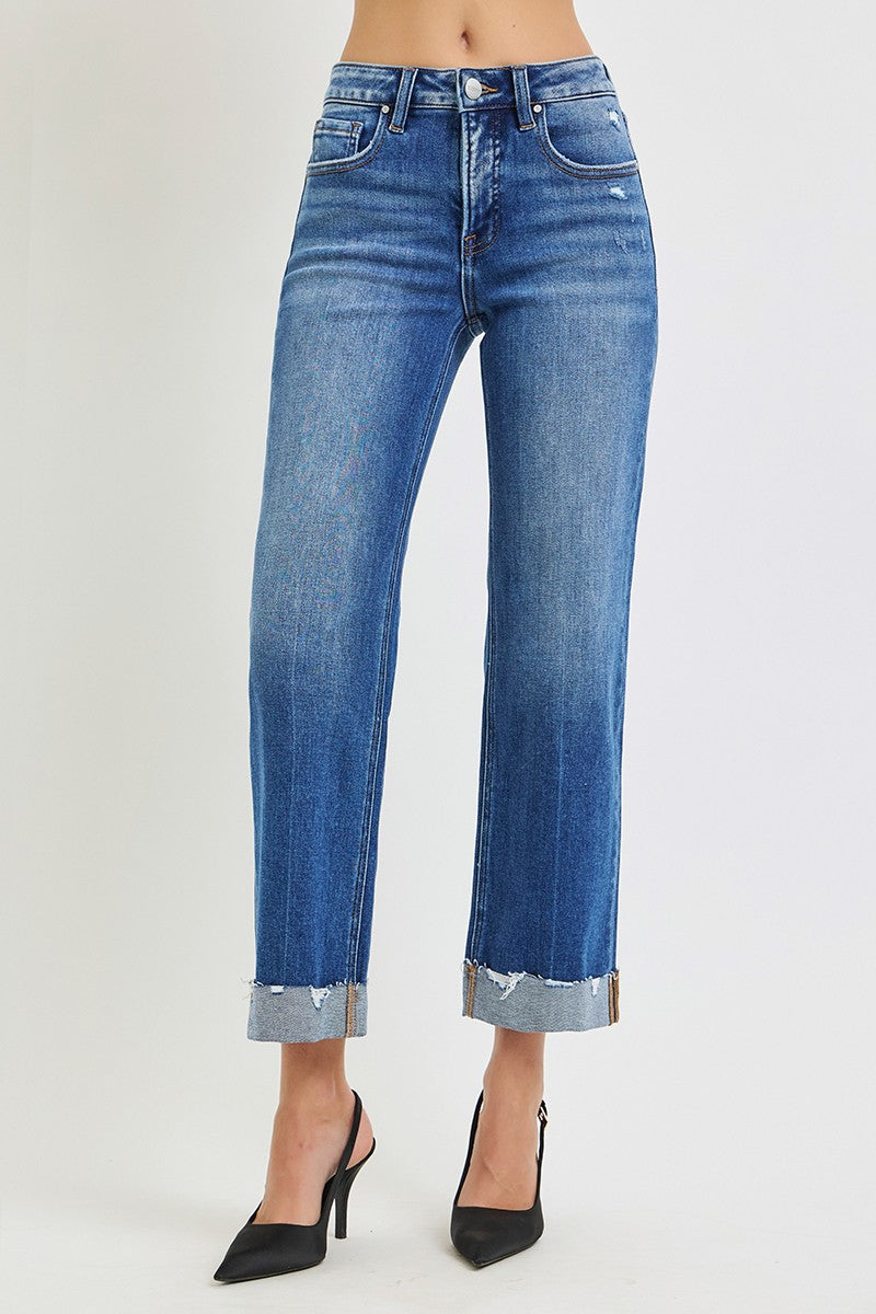 Tummy Control Mid Rise Wide Straight Jeans Medium Wash