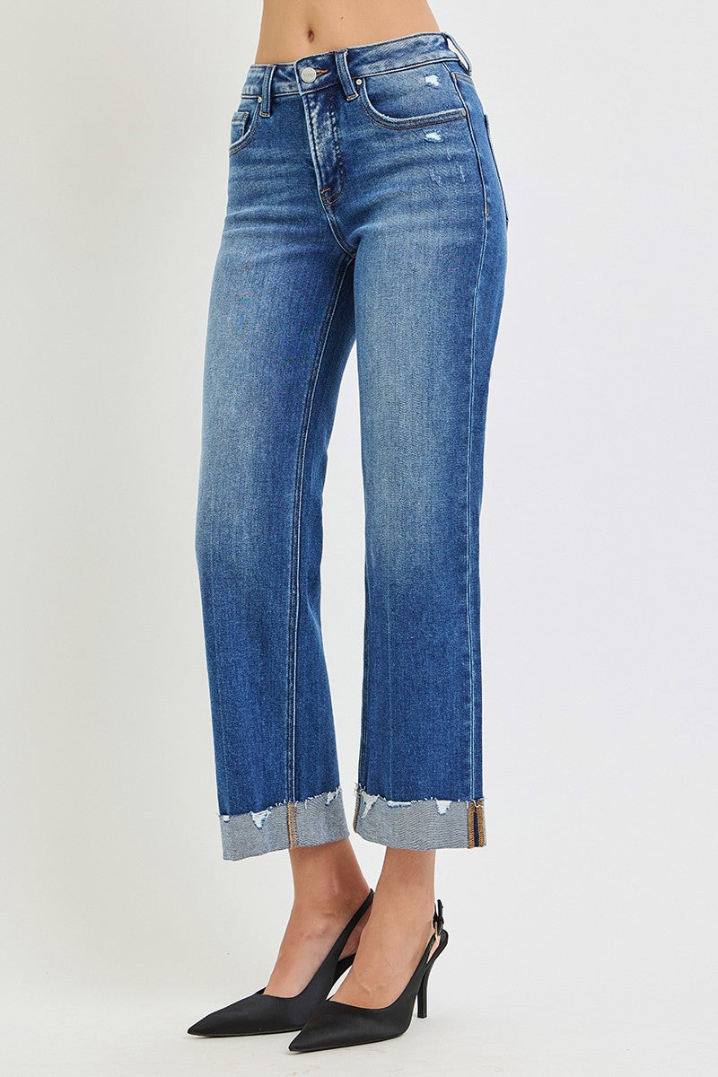 Tummy Control Mid Rise Wide Straight Jeans Medium Wash