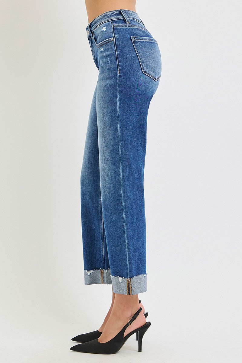 Tummy Control Mid Rise Wide Straight Jeans Medium Wash