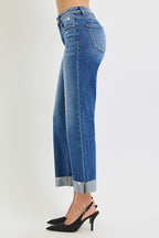 Tummy Control Mid Rise Wide Straight Jeans Medium Wash