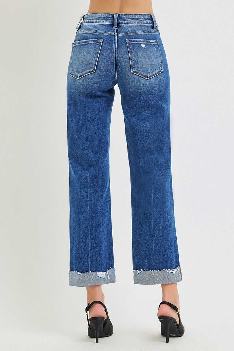 Tummy Control Mid Rise Wide Straight Jeans Medium Wash