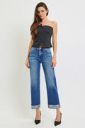 Tummy Control Mid Rise Wide Straight Jeans Medium Wash