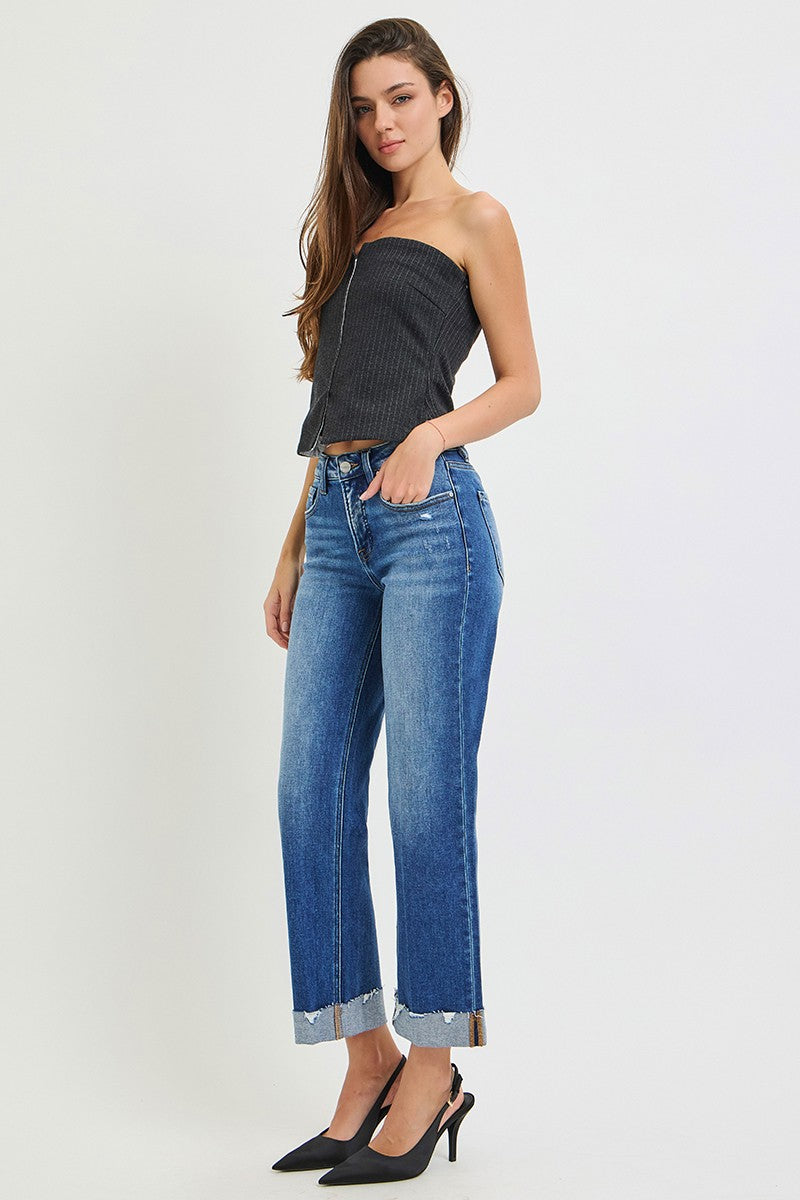 Tummy Control Mid Rise Wide Straight Jeans Medium Wash