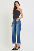 Tummy Control Mid Rise Wide Straight Jeans Medium Wash !
