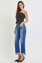 Tummy Control Mid Rise Wide Straight Jeans Medium Wash