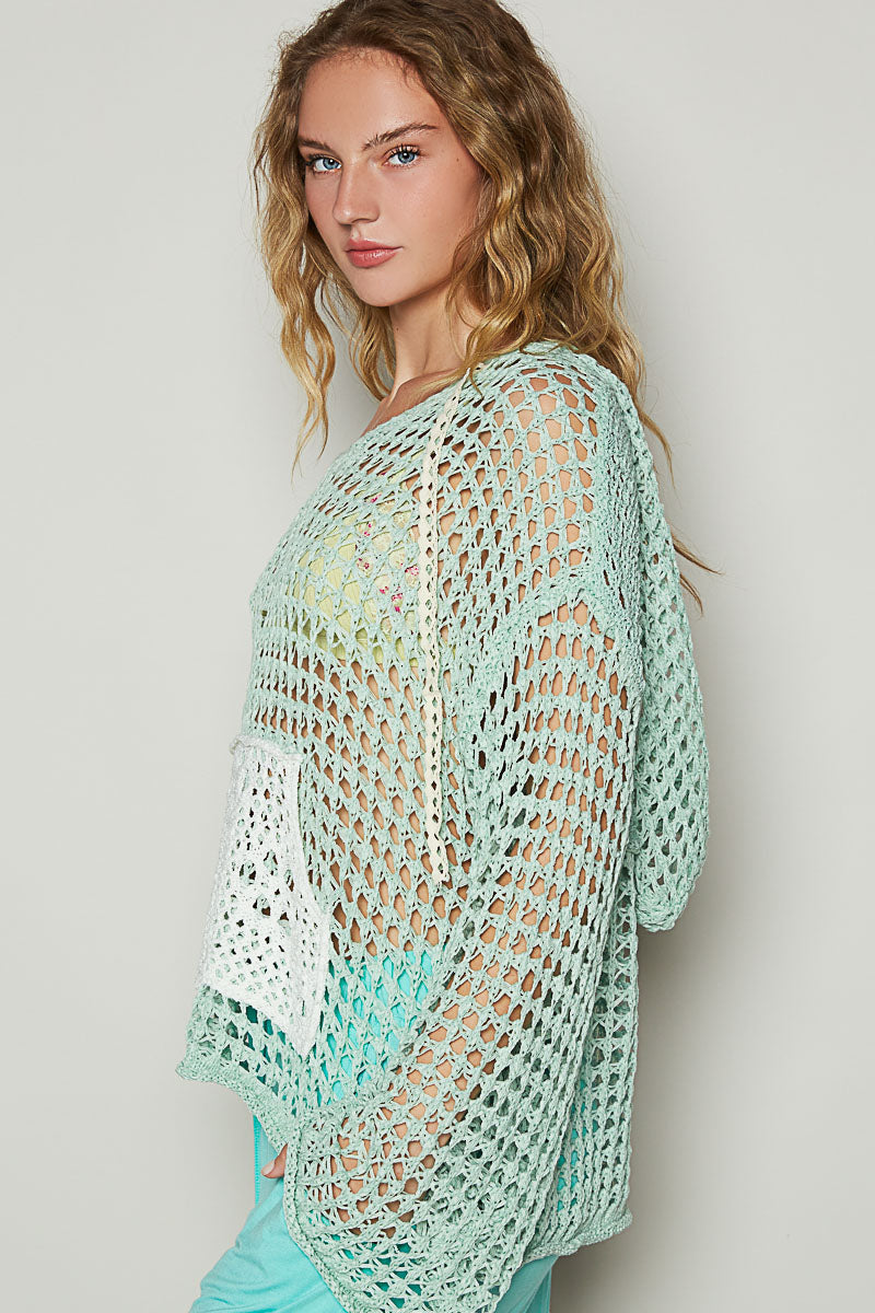 Pol Crochet Knit Mint Shirt
