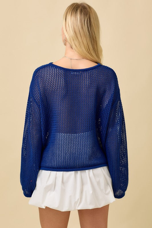 Usa 3d Rope Embroidered Boat Neck Crochet Top