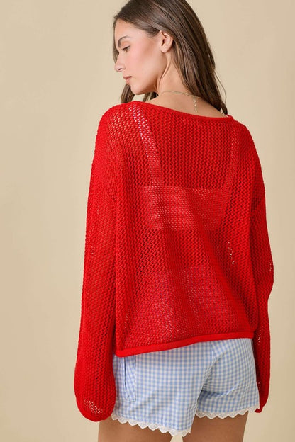 Usa 3d Rope Embroidered Boat Neck Crochet Top