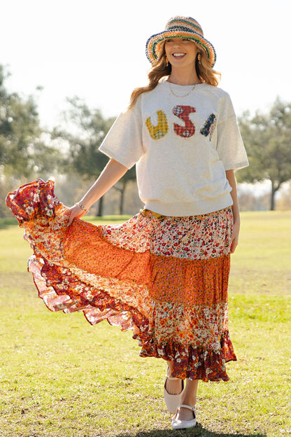 Usa Patch Front Soft Washed Terry Knit Top