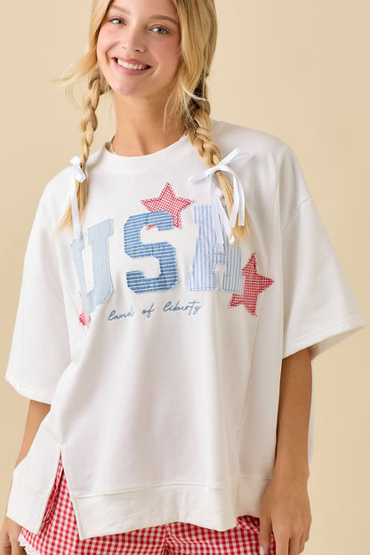 Usa Patchwork Oversized Boxy Shirt