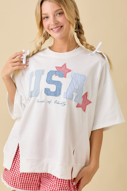 Usa Patchwork Oversized Boxy Shirt