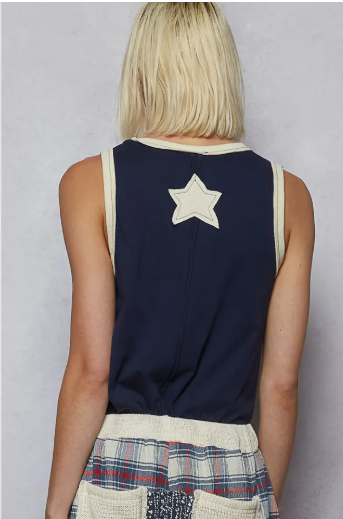 Pol Clothing V-Neck Sleeveless Front Star Patches Solid Basic Top Sale