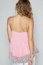 Missy Pol V-neck sleeveless floral print contrast tunic top