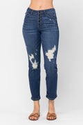 JUDY BLUE HIGH WAISTED ZIG ZAG BUTTON FLY & DESTROY JEANS